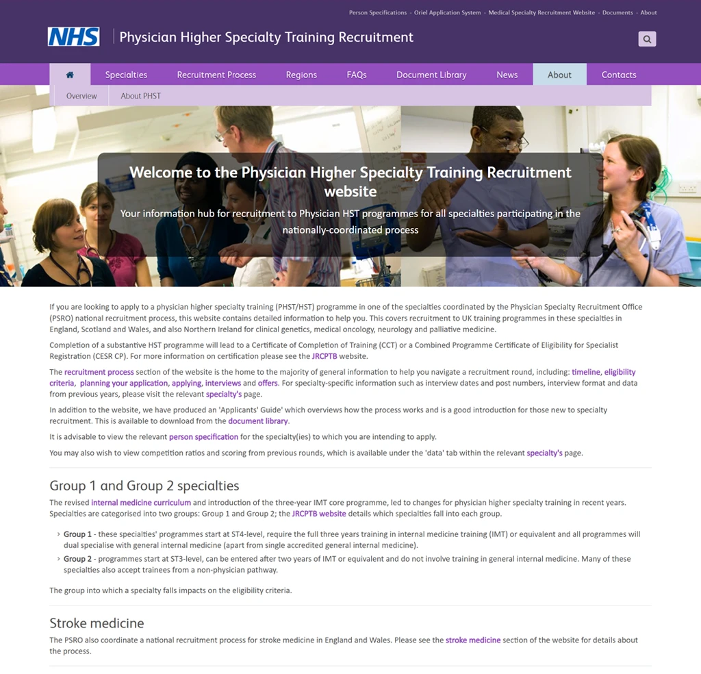Physician Specialty Recruitment Office for NHS England using Rapid CMS
