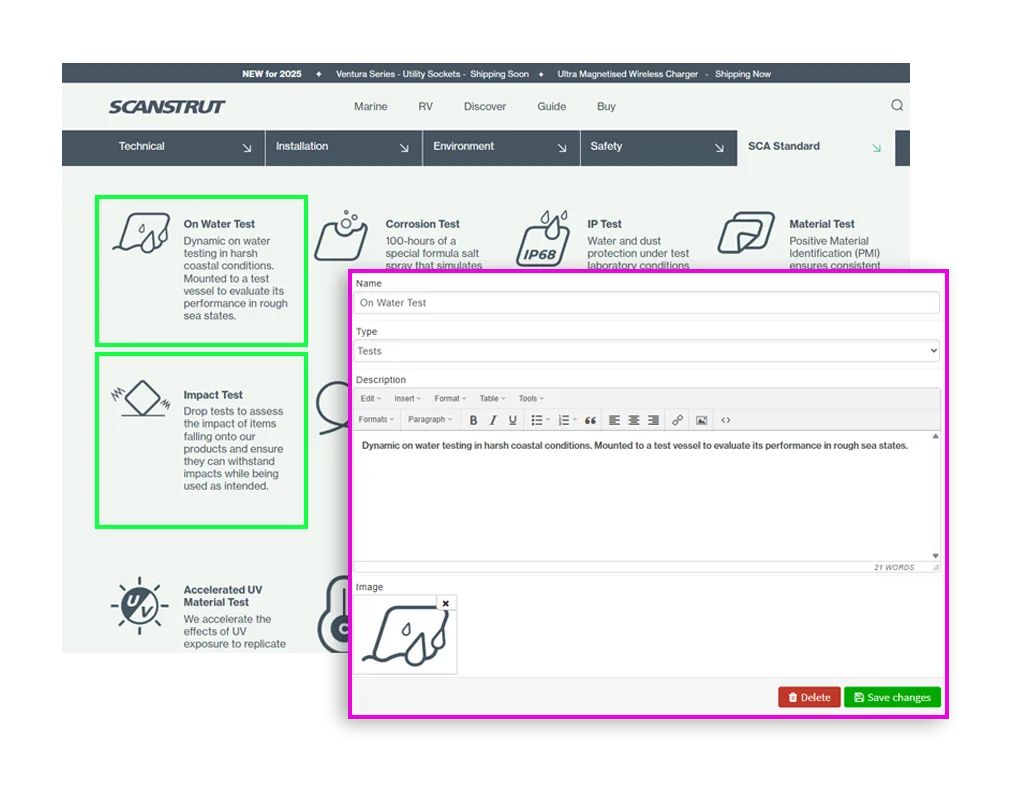CMS dashboard with reusable content blocks