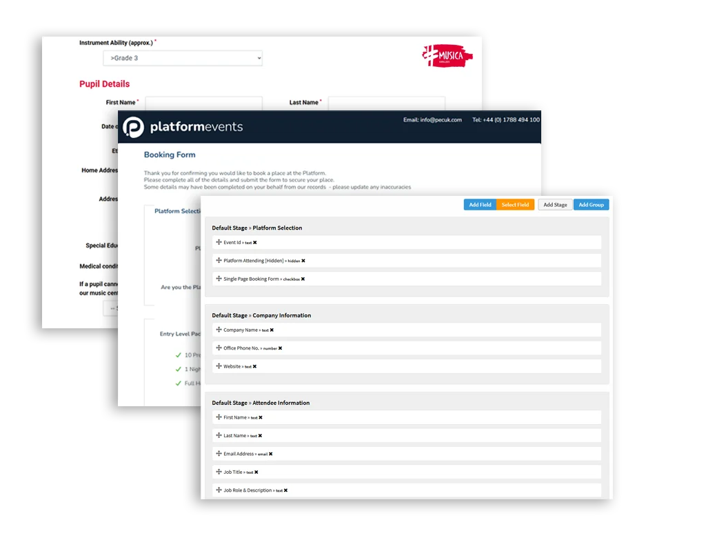CMS form builder showing multi-step form