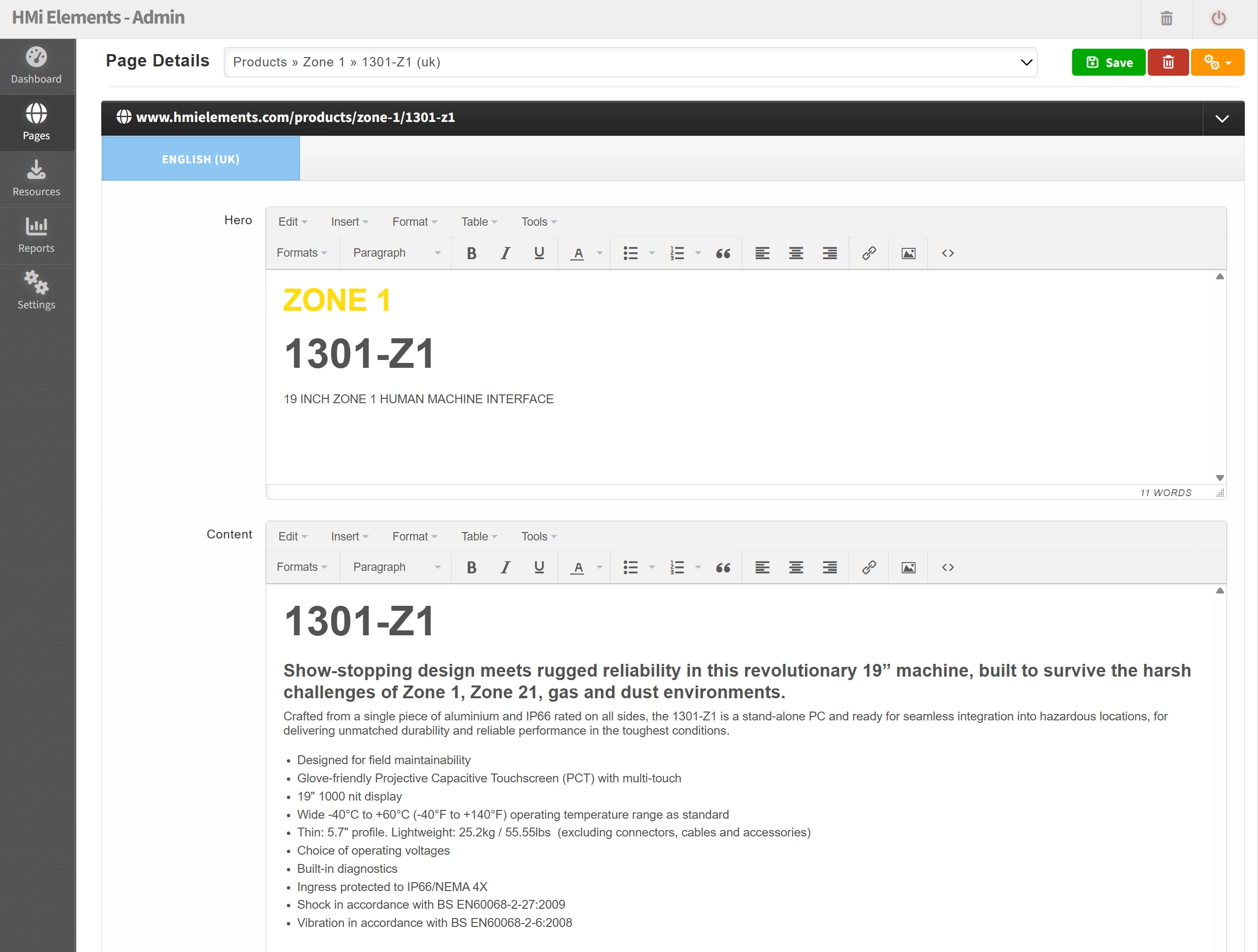 Rapid CMS editor interface
