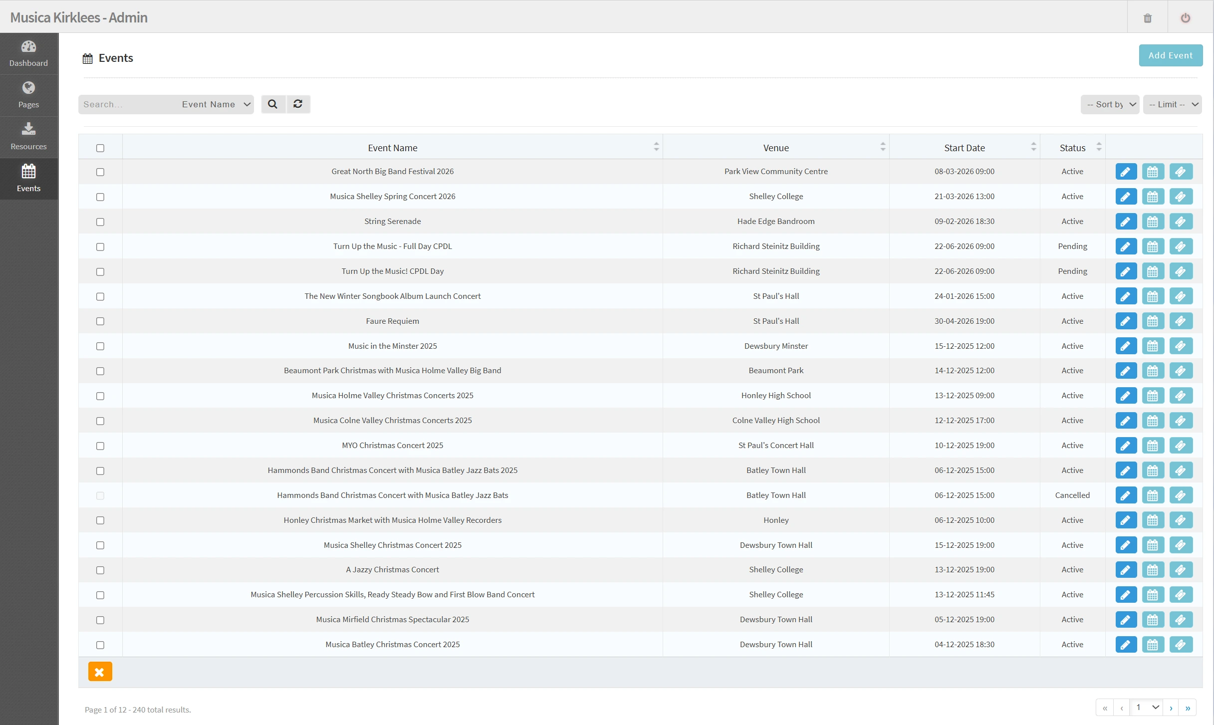 Musica CMS interface