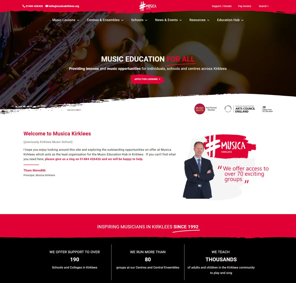 Musica Kirklees website homepage