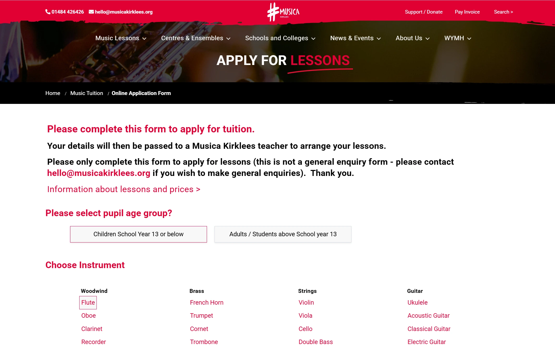 Musica lesson application form